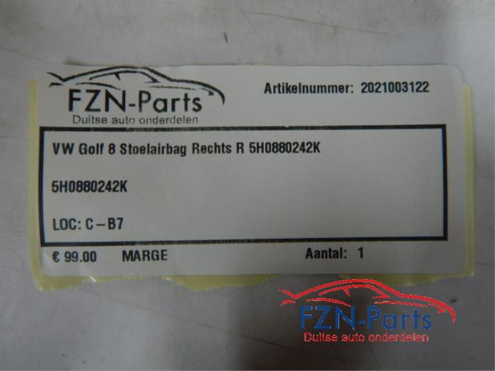 VW Golf 8 Stoelairbag Rechts
