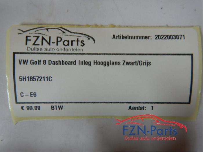 VW Golf 8 Dashboard Inleg Hoogglans Zwart/Grijs