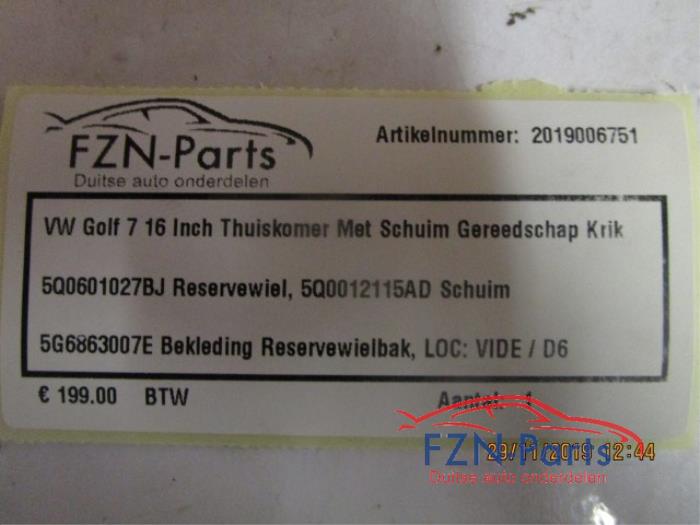 VW Golf 7 16 Inch Thuiskomer Met Schuim Gereedschap Krik