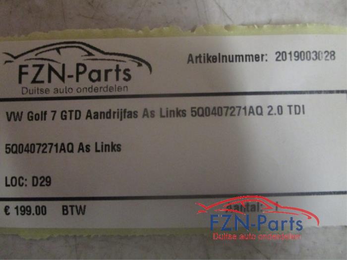 VW Golf 7 GTD Aandrijfas As Links voor