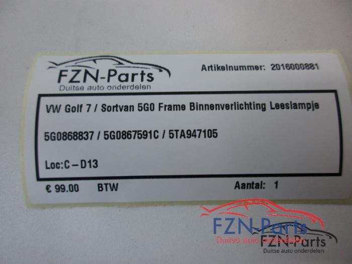 VW Golf 7 Frame Binnenverlichting Leeslampje Halogeen