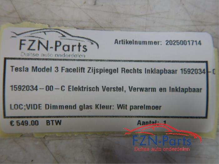 Tesla Model 3 Facelift Spiegel Rechts Inklapbaar