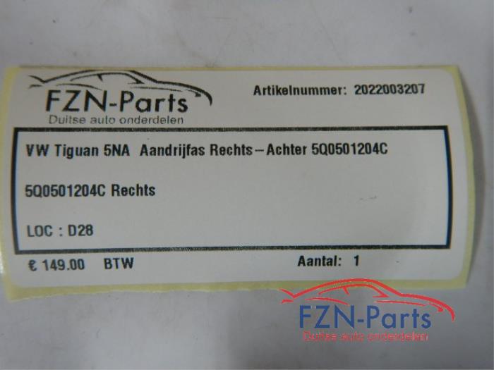 VW Tiguan 5NA Aandrijfas Rechts-Achter