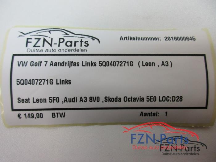 VW Golf 7 Aandrijfas Links voor