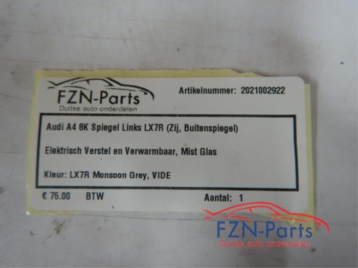 Audi A4 8K Spiegel Links LY9T Mythos Schwarz ( Zij , Buitenspiegel ) Elektrisch verstel en verwarmbaar Mist spiegel glas Kleur: