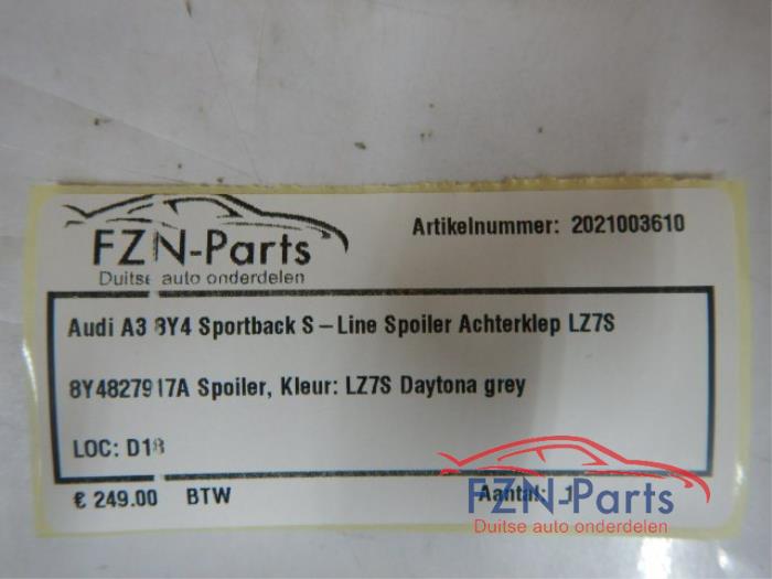 Audi A3 8Y4 Sportback S-Line Spoiler Achterklep LZ7S