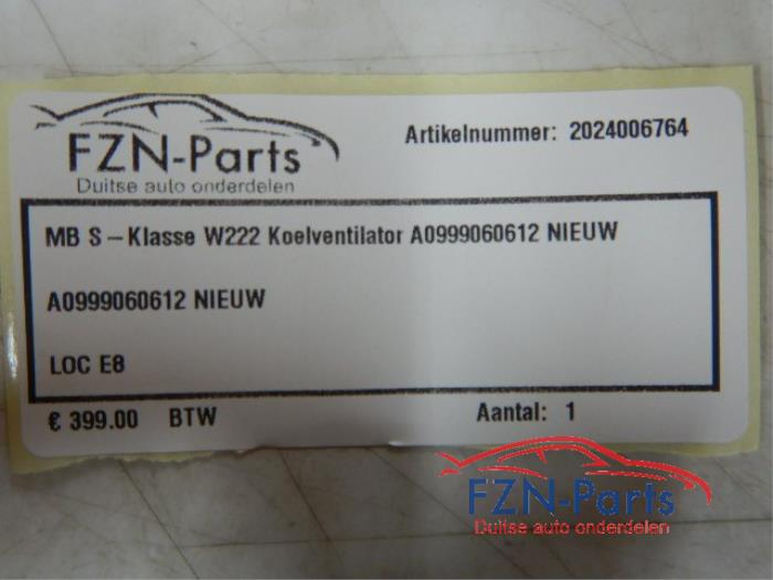 Mercedes-Benz S-Klasse W222 Koelventilator A0999060612 NIEUW A0999060612 NIEUWKoel ven ventilator koeling motor S 560 e (222.173) 139287 01-10-2018 01-07-2020
S 650 Maybach (222.980) 147532 01-03-2019 01-07-2020
S 600 Maybach (222.976) 109488 01-12-2014 01-11-2018
S 300 BlueTEC Hybrid / h (222.004, 222.104) 100752 01-02-2014 01-05-2017
S 650 Maybach (222.980) 128014 01-07-2017 01-07-2020
S 350 BlueTEC 4-matic (222.133) 100762 01-02-2014 01-05-2017
S 560 Maybach 4-matic (222.986) 127332 01-07-2017 01-07-2020
AMG S 63 4-matic+ (222.188) 127331 01-05-2017 01-07-2020
S 350 BlueTEC / d (222.132, 222.032, 222.123)