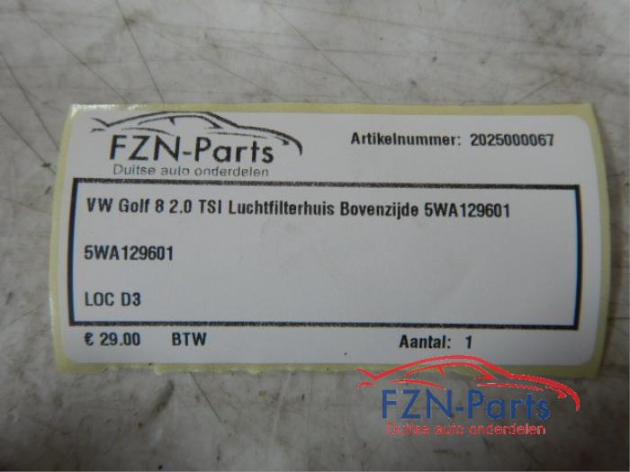 VW Golf 8 2.0 TSI Luchtfilterhuis Bovenzijde
