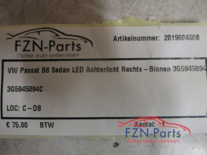 VW Passat B8 Sedan LED Achterlicht Rechts-Binnen