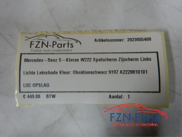 Mercedes Benz S-Klasse W222 Spatscherm Zijscherm Links Lichte Lakschade Kleur: Obsidianschwarz 9197