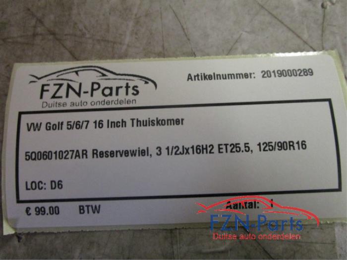 VW Golf 5/6/7 16 Inch Thuiskomer