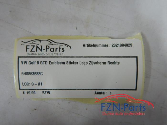 VW Golf 8 GTD Embleem Sticker Logo Zijscherm Rechts