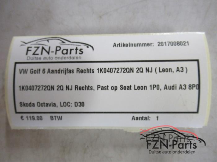 VW Golf 6 Aandrijfas Rechts ( Seat Leon, Audi A3)