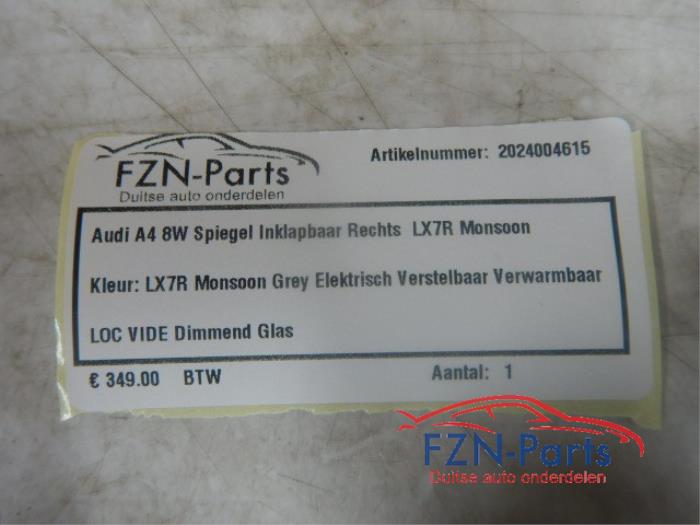 Audi A4 8W Spiegel inklapbaar Rechts LX7R monsoon Grey Kleur: Monsoon grey LX7R Elektrisch verstel verwarm en inklapbaar Dimmend glas Zij buiten spiegel 2.0 TDI quattro 122059 01-09-2016 01-11-2019
40 TFSI Mild Hybrid 133645 01-05-2017 07-03-2024
2.0 TDI