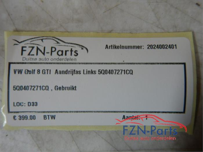 VW Golf 8 GTI Aandrijfas Links