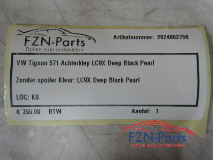 VW Tiguan 571 Achterklep LC9X Deep black pearl Zonder spoiler