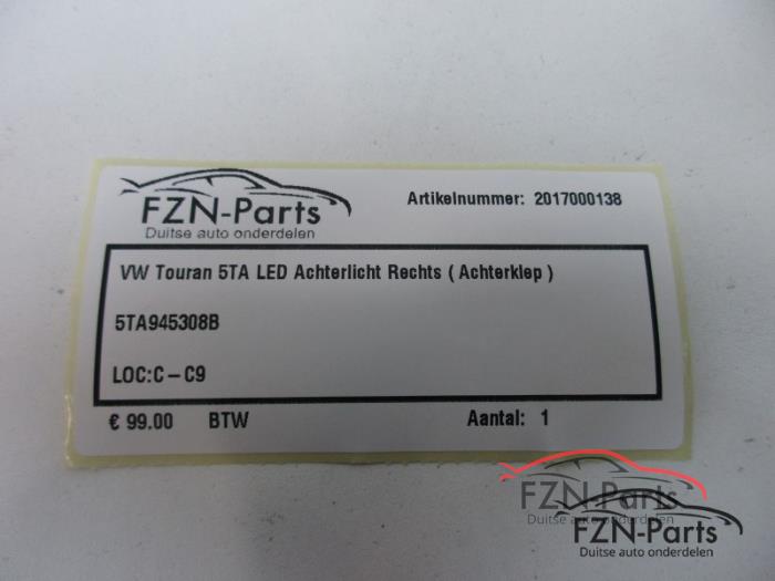 VW Touran 5TA LED Achterlicht Rechts ( Achterklep )