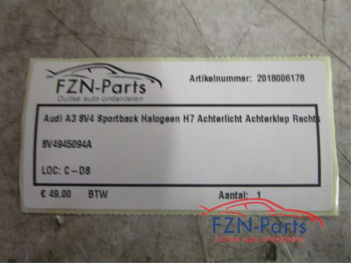 Audi A3 8V4 Sportback Halogeen H7 Achterlicht Achterklep Rechts