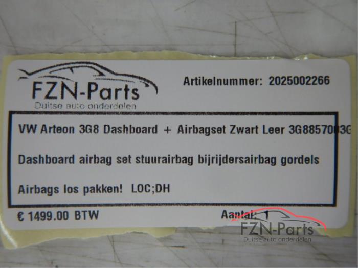 VW Arteon 3G8 Dashboard + Airbagset Zwart Leer