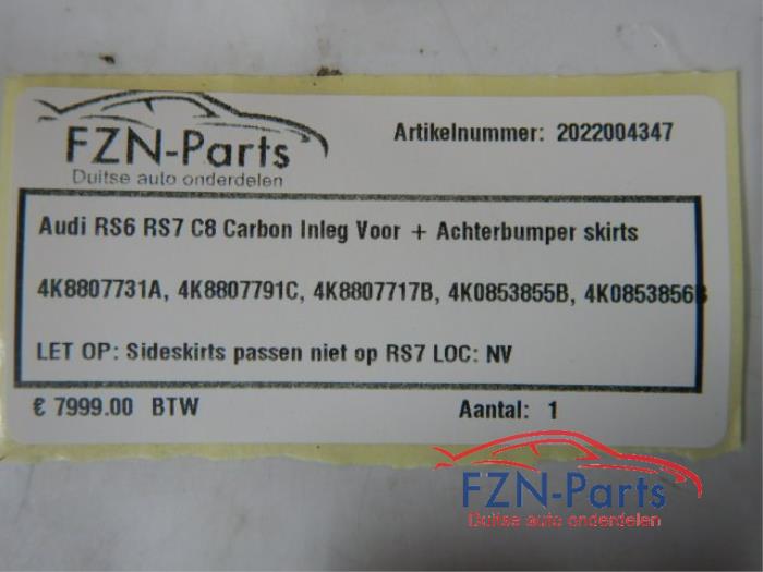 Audi RS6 RS7 C8 Carbon Inleg Voor+Achterbumper Skirts
