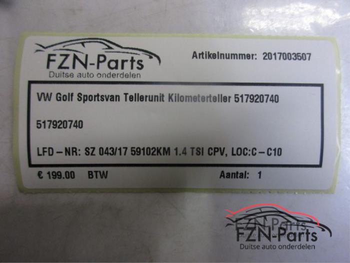 VW Golf Sportsvan Tellerunit Kilometerteller