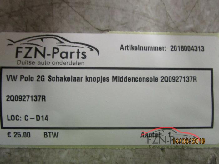 VW Polo 2G Schakelaar Knopjes Middenconsole