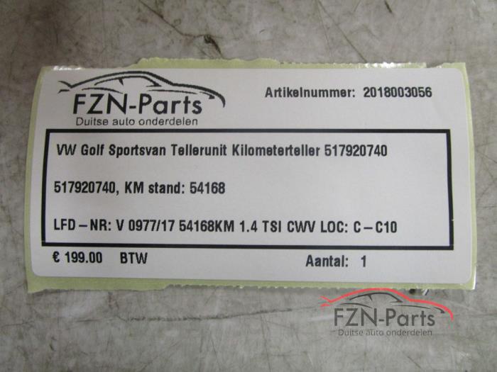 VW Golf Sportsvan Tellerunit Kilometerteller