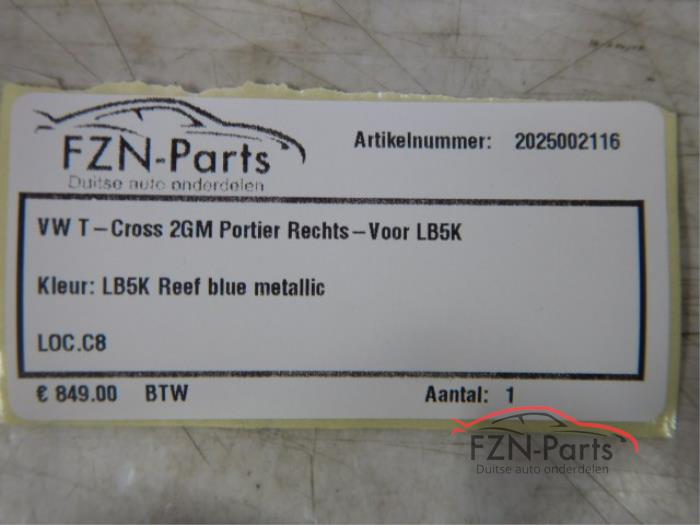 VW T-Cross 2GM Portier Rechts-voor LB5K