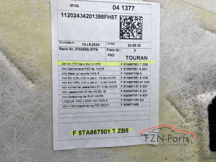VW Touran 5TA Hemel + Hemelbekleding Zwart Pano