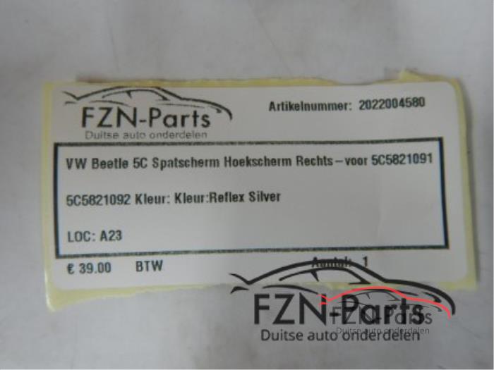 VW Beetle 5C Spatscherm Hoekscherm Rechts-Voor