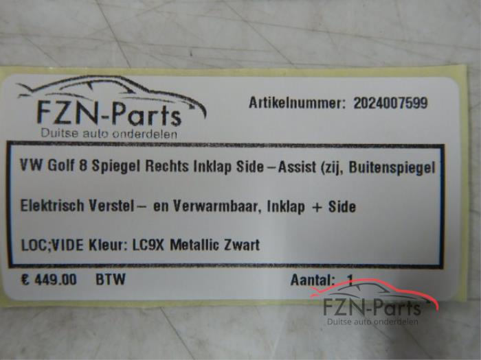 VW Golf 8 Spiegel Rechts Inklap Side - Assist (zij, buitenspiegel)