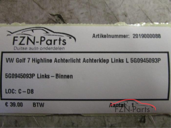 VW Golf 7 Highline Achterlicht Achterklep Links L