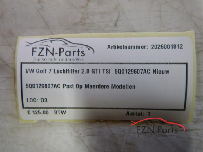 VW Golf 7 Luchtfilterhuis GTI 2.0 TSI 5Q0129607AC NIEUW