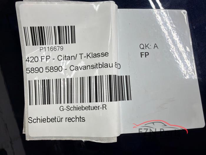 Mercedes-Benz Citan 420 Portier Schuifdeur Rechts 890 Lange versie