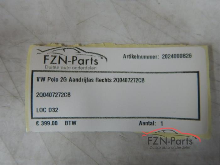 VW Polo 2G Aandrijfas Rechts voor