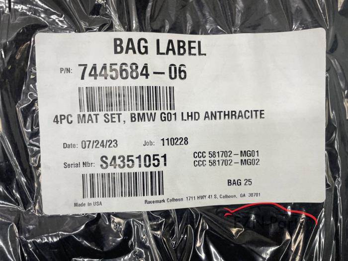 BMW X3 X4 G01 G02 Mattenset Velours Antraciet
