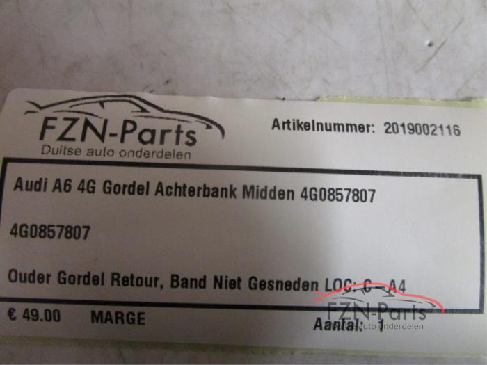 Audi A6 4G Gordel Achterbank Midden