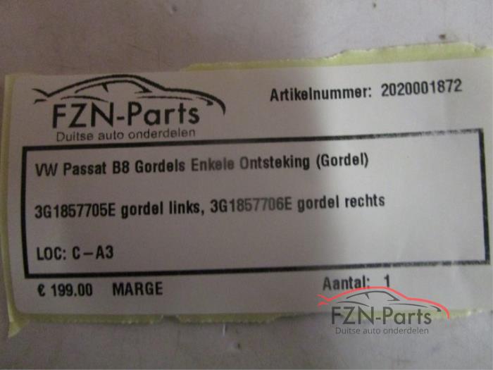 VW Passat B8 Gordels enkele ontsteking