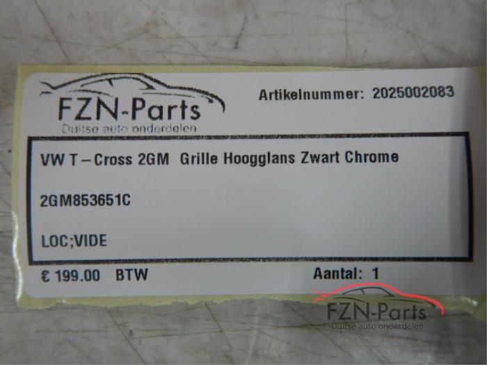 VW T-Cross 2GM Grille Hoogglans Zwart Chome met ACC Logo