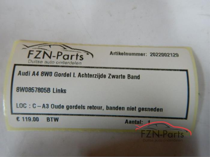 Audi A4 8W0 Gordel Links-Achterzijde Zwarte Band