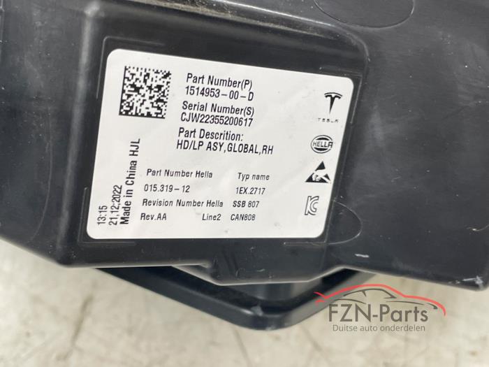 Tesla Model 3 Koplamp Rechts VOLLED compleet
