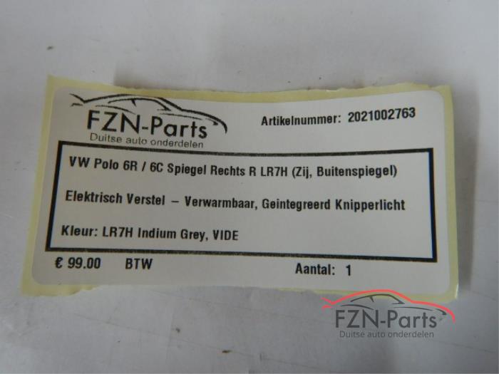 VW Polo 6R 6C zij buiten spiegel rechts grijs