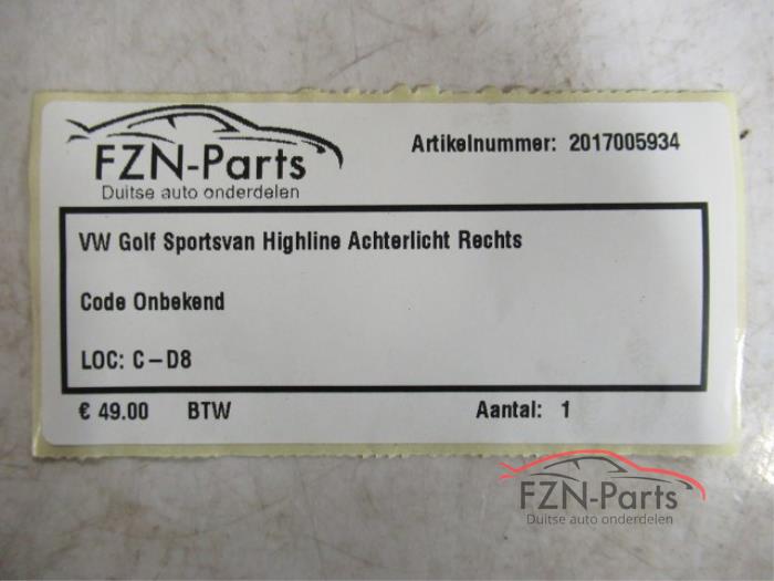 VW Golf Sportsvan Achterlicht Rechts