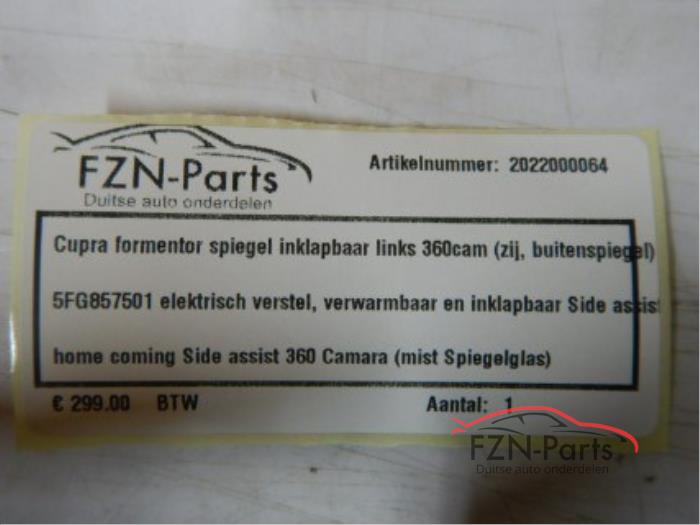 Cupra Formentor Buitenspiegel Links inklapbaar CAM