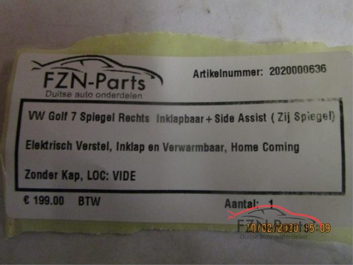 VW Golf 7 Spiegel Rechts inklapbaar en side assist