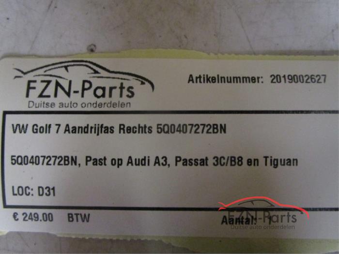 VW Golf 7 Aandrijfas Rechts-voor