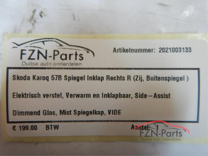 Skoda Karoq 57B Spiegel Inklap Rechts R ( Zij, Buitenspiegel )