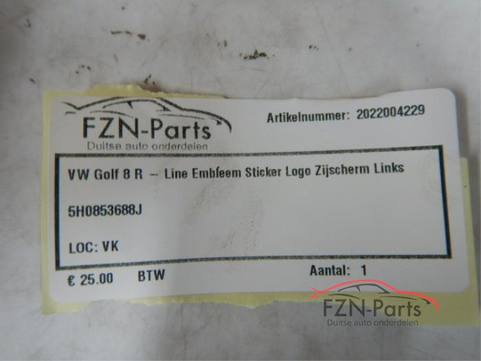 VW Golf 8 R Embleem Sticker Logo Zijscherm Links