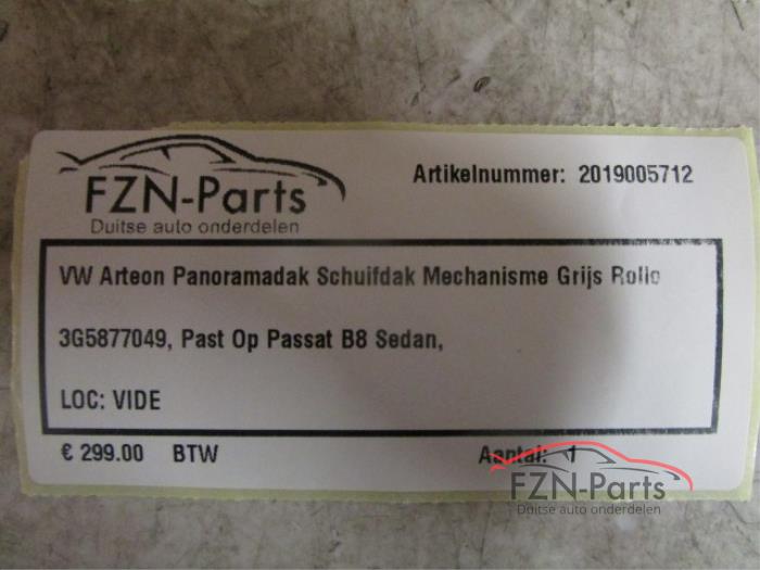 VW Arteon Panoramadak Schuifdak Mechanisme Grijs rollo