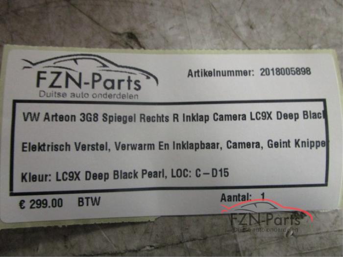 VW Artoen 3G8 zij buitenspiegel rechts Zwart